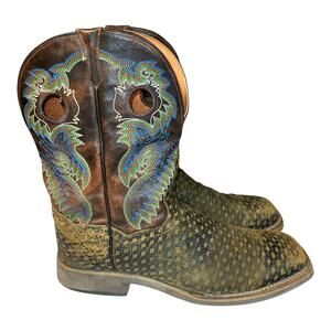 Vintage Dan Post Distressed Embroidered Textured Leather Cowboy Boots 12